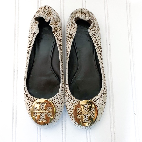 Tory Burch Shoes - Tory Burch Reva Logo Animal Print Calf Hair Flat